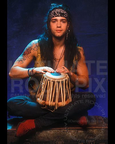 Photo of Brett Bradshaw of Faster Pussycat during a photo shoot in 1990 by Marty Temme