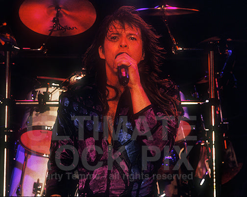 Photo of Richard Black of Shark Island in concert in Hollywood, California in 1989 by Marty Temme
