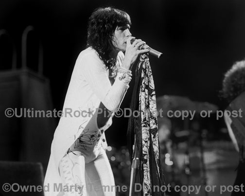 Black and white photo of Steven Tyler of Aerosmith in 1990 by Marty Temme