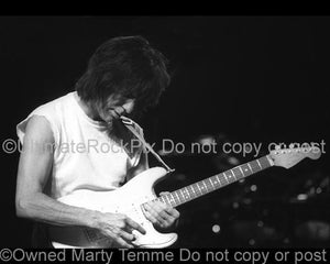 Black and White Photos of Jeff Beck Playing a Fender Stratocaster Onstage by Marty Temme
