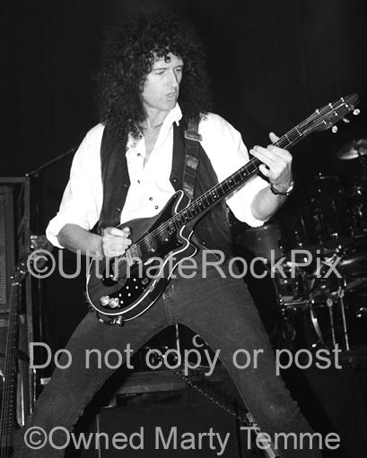 Black and White Photos of Guitarist Brian May of Queen in Concert in 1993 by Marty Temme