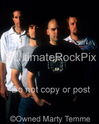 Photo of Scott Hill, Brad Davis, Bob Balch and Scott Reeder of Fu Manchu during a photo shoot in 1996 by Marty Temme