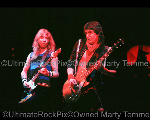 Photos of Dave Murray and Adrian Smith of Iron Maiden Onstage in 1985 by Marty Temme