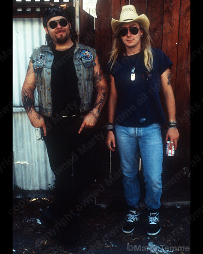 Photo of Chris Gates and Brian Baker of Junkyard during a photo shoot in 1989 by Marty Temme