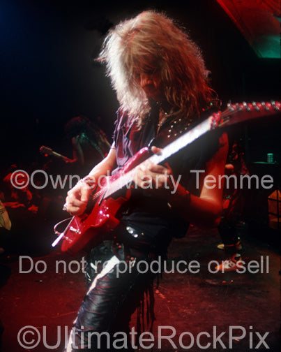 Photo of guitar player Andy LaRocque of King Diamond in concert in 1988 by Marty Temme