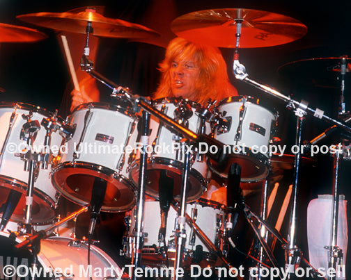 Photo of drummer Dean Roberts of Leatherwolf in concert by Marty Temme