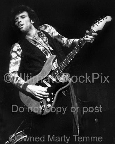 Black and White Photos of Nils Lofgren of Bruce Springsteen Playing His Fender Stratocaster in Concert in 1978 by Marty Temme