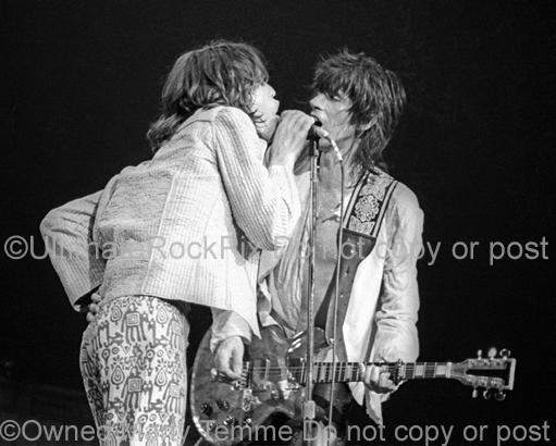 Photos of Mick Jagger and Keith Richards of The Rolling Stones Performing in Concert in 1975 by Marty Temme