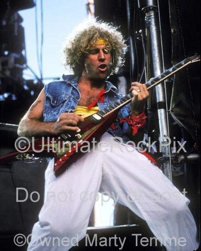 Photo of Sammy Hagar of Van Halen Playing Guitar in Concert in 1986 by Marty Temme