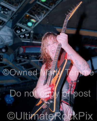 Photo of musician Chris Holmes of W.A.S.P. in concert in 1985 by Marty Temme