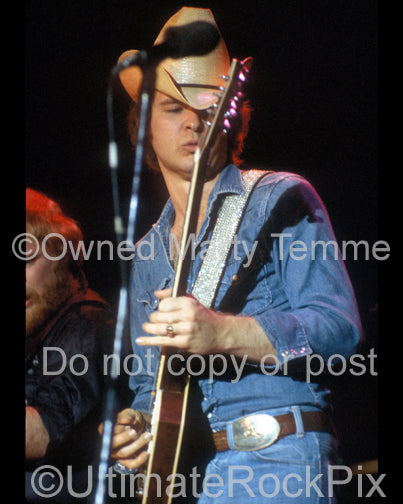 Photo of Billy Gibbons of ZZ Top in concert in 1973 by Marty Temme