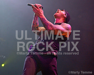 Photo of vocalist Matt Shadows of Avenged Sevenfold in concert by Marty Temme