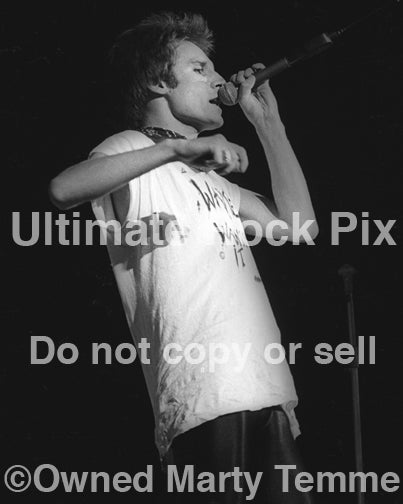Black and white photo of John Waite of The Babys in concert in 1980 by Marty Temme