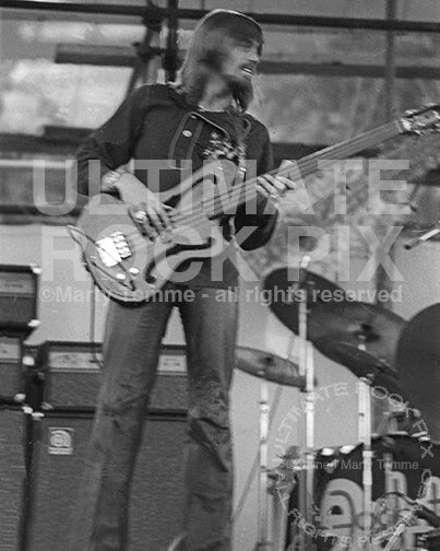 Photo of bass player Boz Burrell of Bad Company in 1974 by Marty Temme