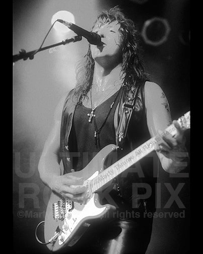 Black and white photo of Richie Sambora of Bon Jovi in concert in 1992 by Marty Temme