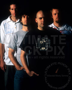 Photo of Scott Hill, Brad Davis, Bob Balch and Scott Reeder of Fu Manchu during a photo shoot in 2002 by Marty Temme