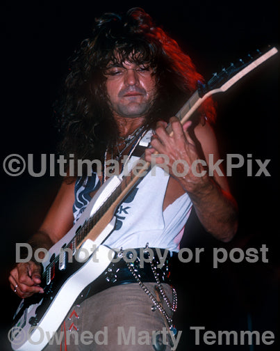 Photo of Robert Sarzo of Hurricane in concert in 1988 by Marty Temme