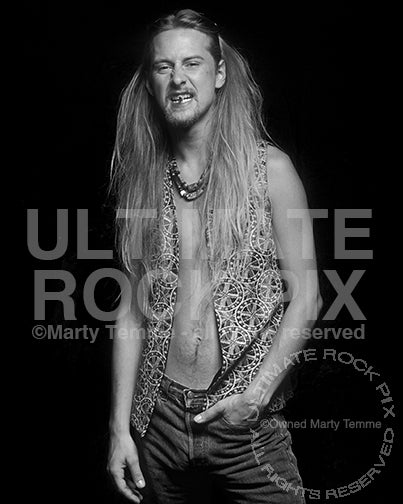 Black and white photo photo of Jerry Cantrell of Alice In Chains during a photo shoot in 1991 by Marty Temme