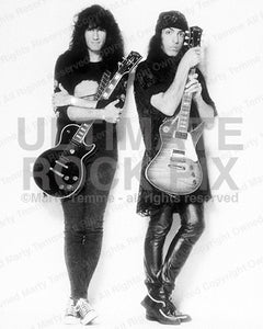 Black and white photo of Paul Stanley and Bruce Kulick of Kiss in 1993 by Marty Temme