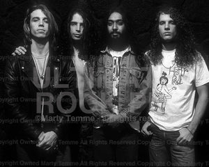 Black and white photo of Soundgarden during a photo shoot in 1989 by Marty Temme