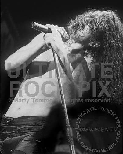 Black and white photo of Chris Cornell in concert in 1992 by Marty Temme