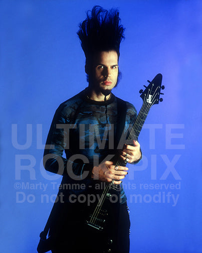 Photo of Wayne Static of Static-X with his Gibson guitar during a photo shoot by Marty Temme