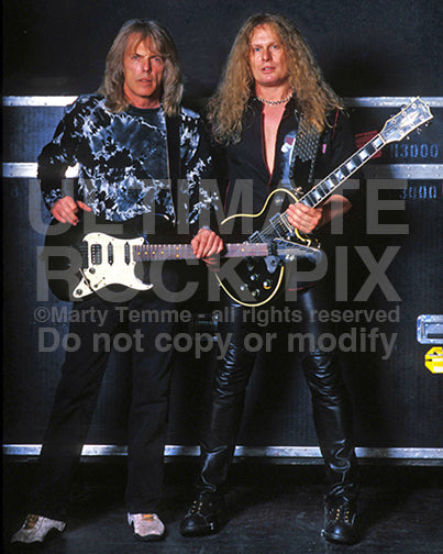 Photo of Scott Gorham and John Sykes of Thin Lizzy backstage in 2004 by Marty Temme