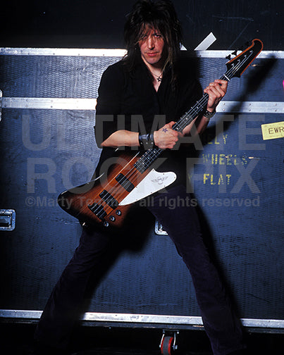 Photo of bass player Randy Gregg of Thin Lizzy during a photo shoot in 2004 by Marty Temme