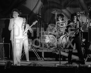 Photo of Fee Waybill, Rick Anderson, Prairie Prince and Bill Spooner of The Tubes in 1975 by Marty Temme