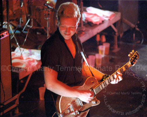 Photo of Billy Zoom of X playing a Gretsch Silver Jet in concert in 1981 by Marty Temme