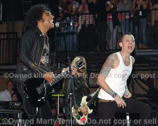 Photo of William DuVall and Chester Bennington in concert in 2006