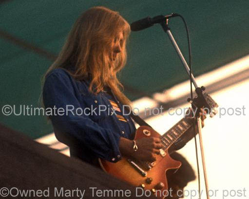 Photos of Gregg Allman of The Allman Brothers Playing a Gibson Les Paul Deluxe in Concert in 1974 by Marty Temme
