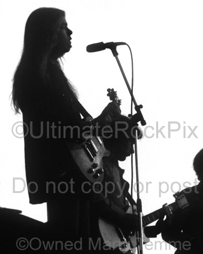 Black and white photo of Gregg Allman of The Allman Brothers in 1974