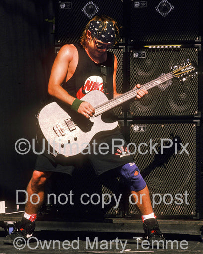 jeff ament bass gear Photo of bass player Jeff Ament of Pearl Jam in concert in 1992