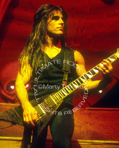 Photo of Dan Spitz of Anthrax in concert in 1991 by Marty Temme