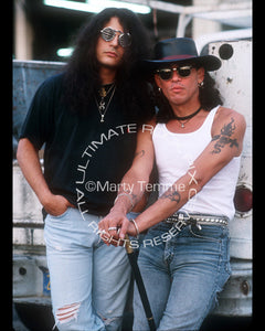 Photo of Stephen Pearcy and Fred Coury of Arcade during a photo shoot in 1992 by Marty Temme