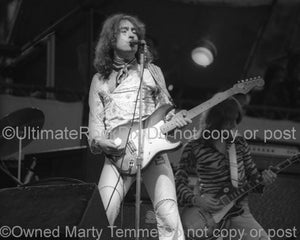 Black and white photo of Paul Rodgers of Bad Company in concert in 1974 by Marty Temme