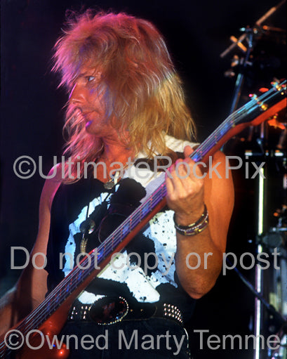 Photo of bassist Ricky Phillips of Bad English in concert in 1989 by Marty Temme