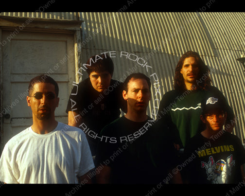 Photo of Greg Graffin, Brett Gurewitz, Jay Bentley, Greg Hetson and Bobby Schayer of Bad Religion in 1993 by Marty Temme