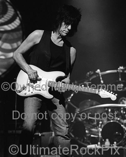 Black and White Photos of Jeff Beck Playing a Fender Stratocaster in Concert by Marty Temme