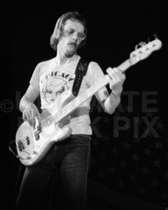Photo of Tim Bogert of Beck, Bogert & Appice in concert in 1973 by Marty Temme