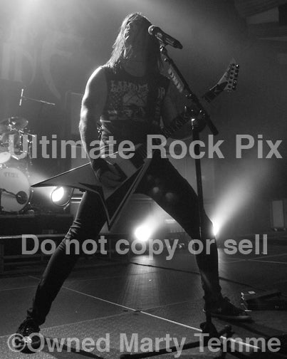 Black and white photo of Matt Tuck of Bullet for My Valentine in concert in 2010 by Marty Temme