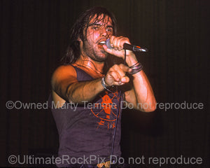 Photo of Blaze Bayley of Wolfsbane in concert in 1990 by Marty Temme