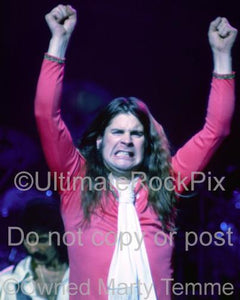 Photos of Ozzy Osbourne of Black Sabbath Raising His Arms to the Crowd in 1978 by Marty Temme