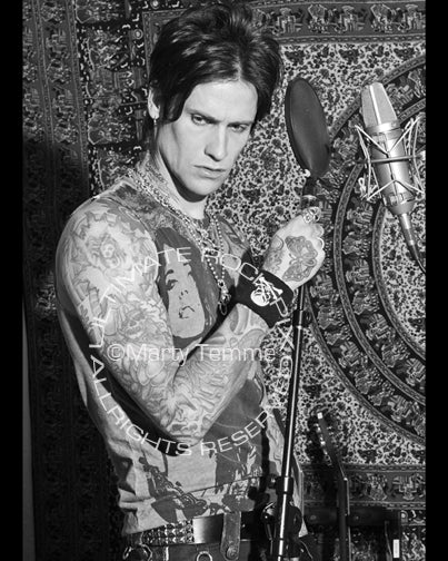 Black and white photo of Josh Todd of Buckcherry during a photo shoot by Marty Temme