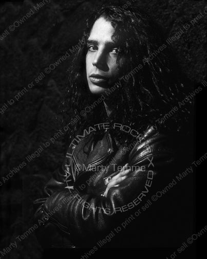Black and white photo of Chris Cornell of Soundgarden during a photo shoot in 1989 by Marty Temme