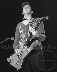 Black and white photo of guitarist Rick Nielsen of Cheap Trick in 1979 by Marty Temme