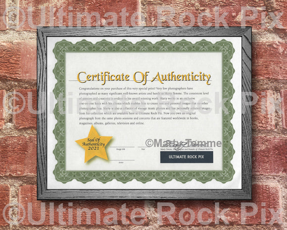 Ultimate Rock Pix Certificate of Authenticity