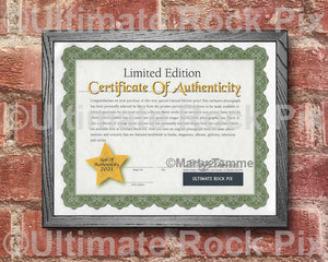 Ultimate Rock Pix Limited Edition Certificate of Authenticity