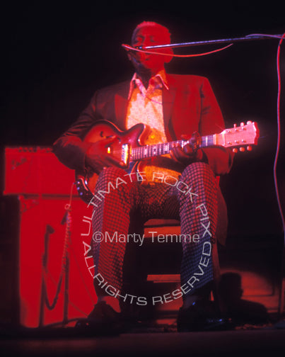 Photo of musician Arthur Crudup in concert in 1974 by Marty Temme